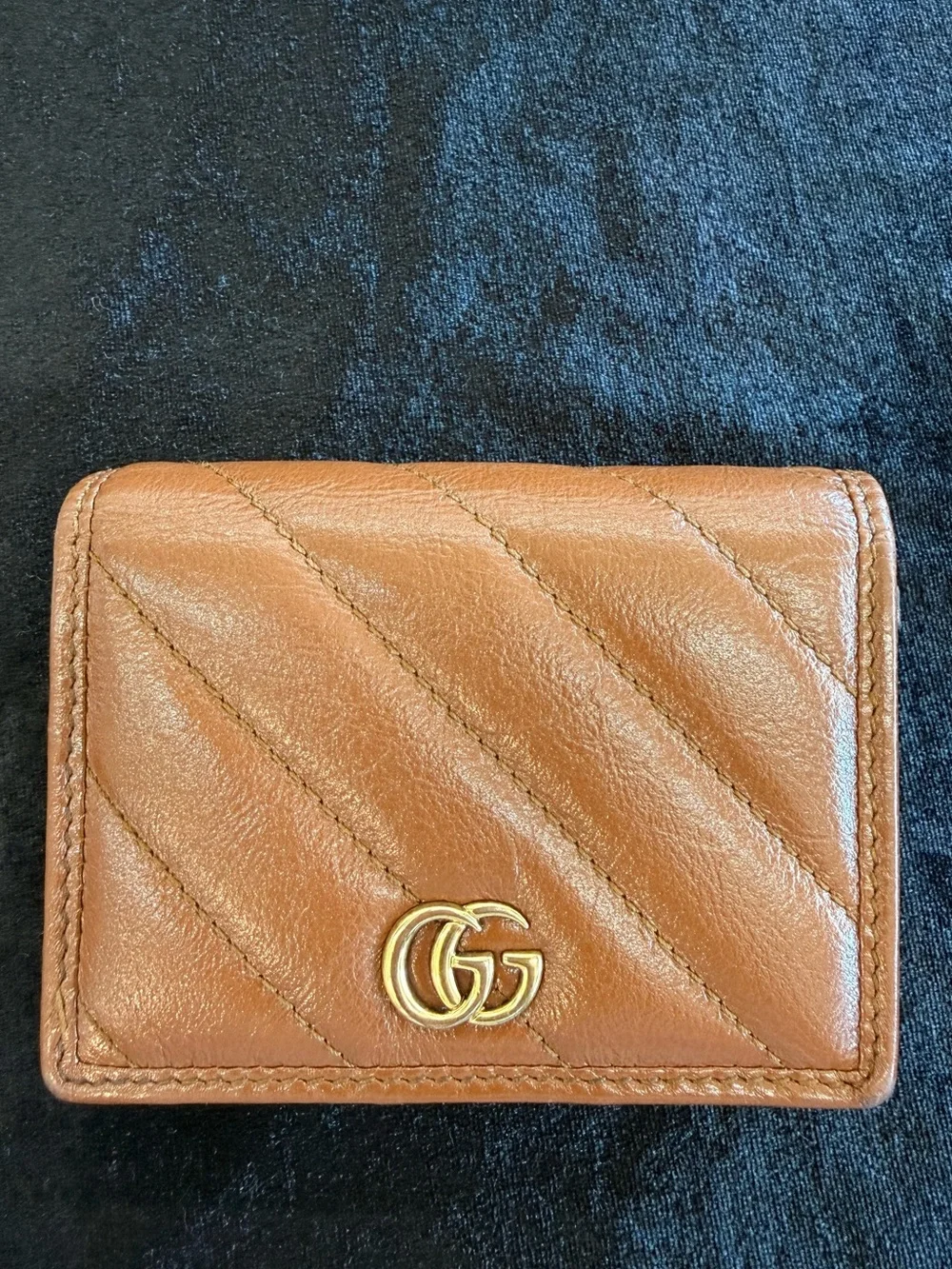 Gucci brown Chevron Leather Card Holder with Gold Double G